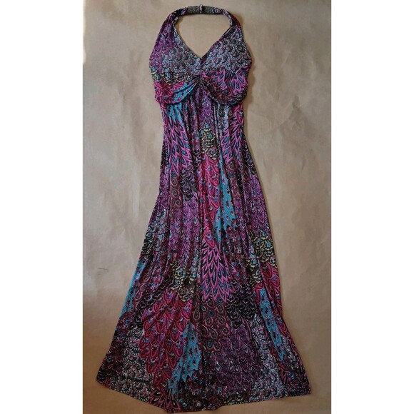 Shoreline Dresses & Skirts - Shoreline Maxi Dress Womens L/XL Halter Smocked Back Pink Paisley Beach Artsy